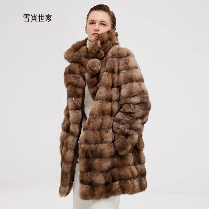 雪宝世家进口俄罗斯貂皮草大衣女农夫貂皮外套新款皮草合集皮草女