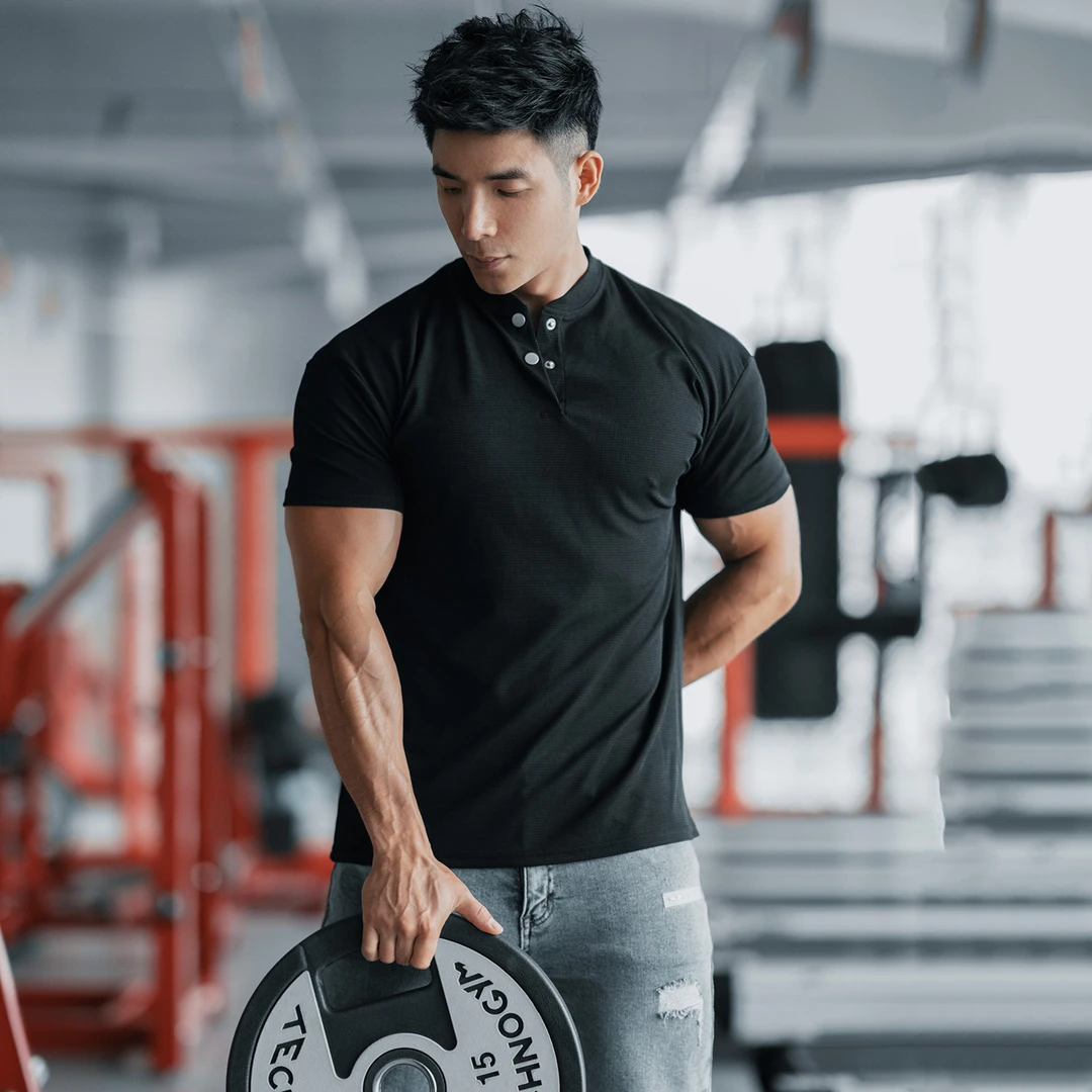 撸铁肌肉男子短袖衬衫男休闲翻领Poloa衫男修身运动修身T恤教练服