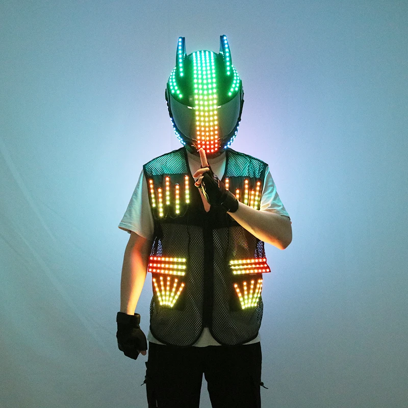电音节LED发光服装演唱会直播荧光马甲酒吧派对舞台表演赛博盔