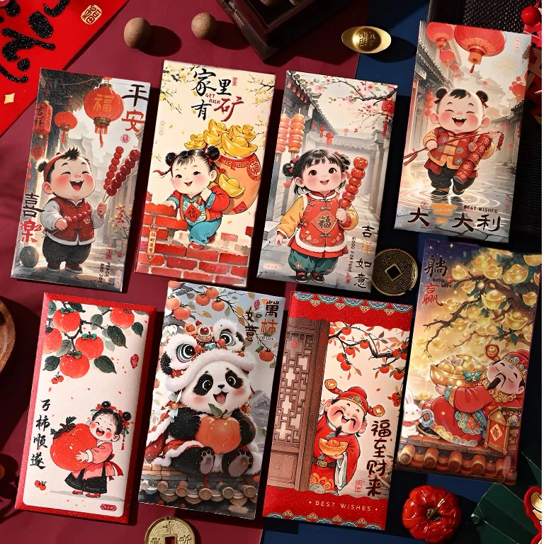 【萌娃醒狮熊猫30个】福娃红包年画中式创意利是封蛇年新春节压岁包