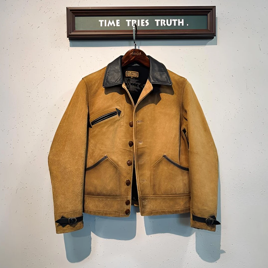 CIDU/刺度反绒男款牛皮短款休闲百搭秋冬美式复古西部夹克时尚