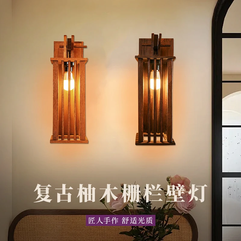 珊栏台灯东南亚唯美古典灯装饰台灯家用泰国手工简约柚木复古风范