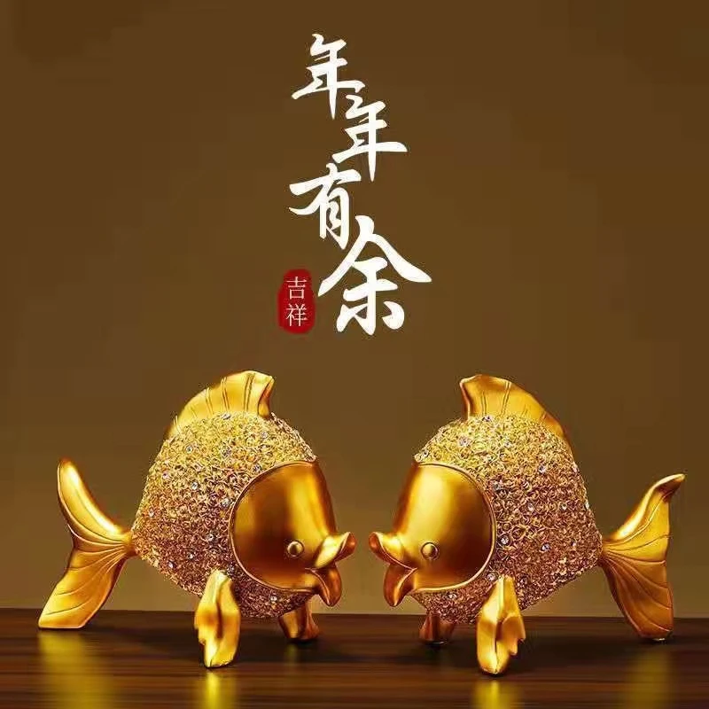 轻奢高档年年有余金鱼摆件创意玄关酒柜酒架书柜装饰乔迁新居礼品