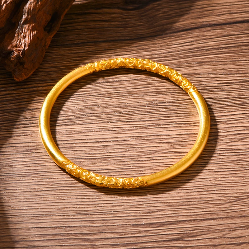 足银手镯 卷草纹手镯女复古唐草纹镯子工艺磨砂传承手环