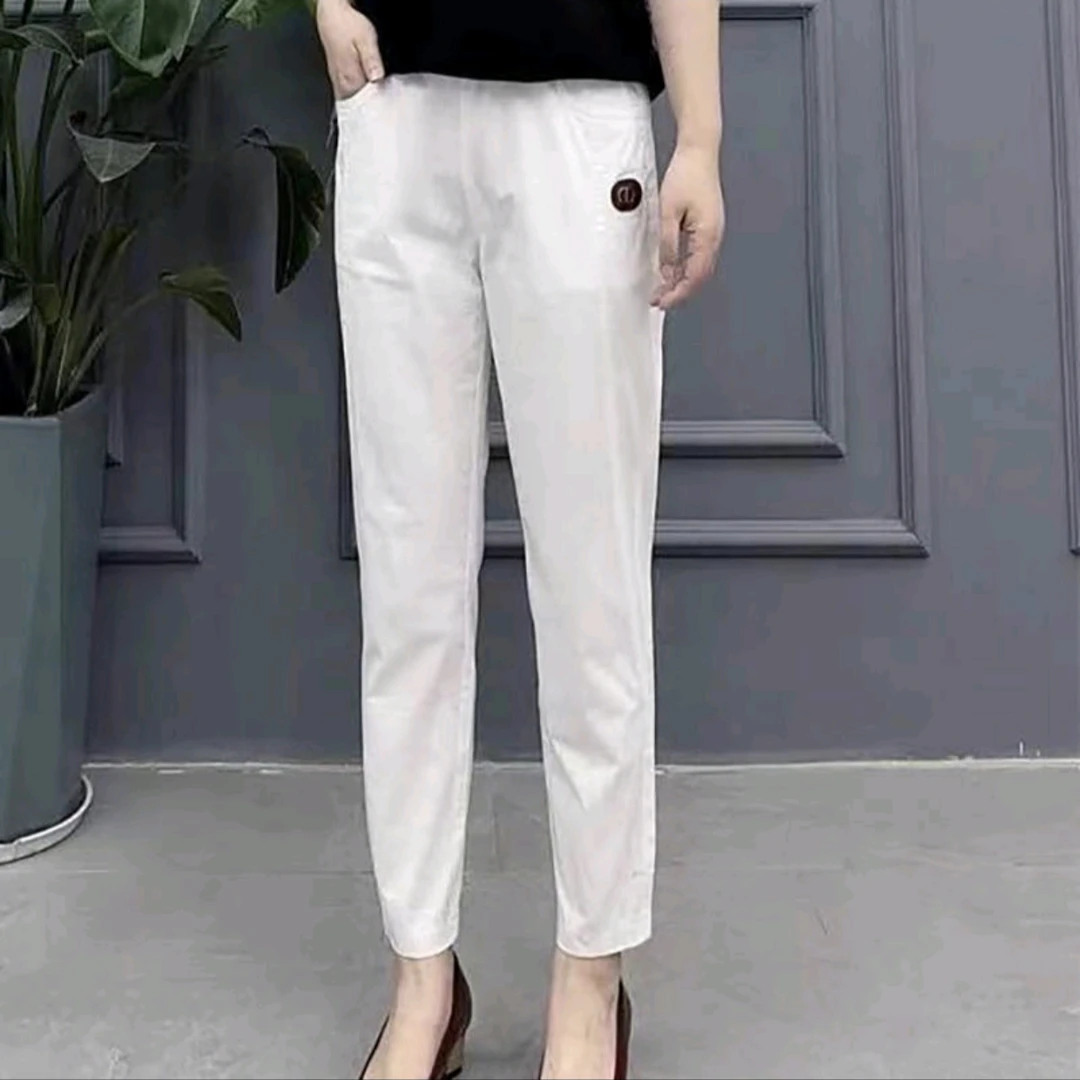 洋气妈妈装中年女裤中老年女装纯色春夏装长裤新款白色裤子休闲裤