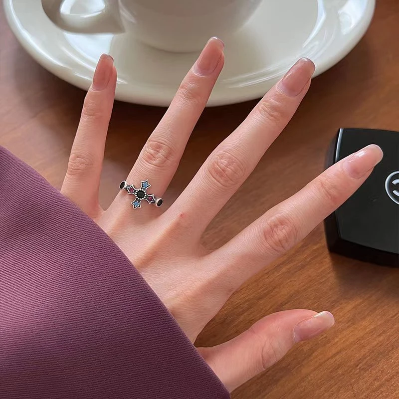 铜合金戒指 时尚经典百搭（克克炫彩十字架）开口可调戒指