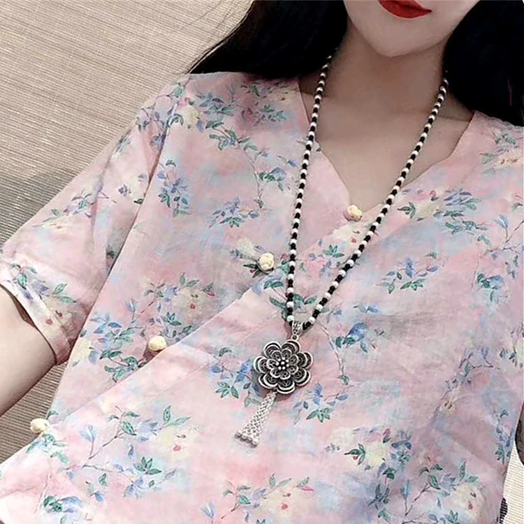 非金属吊坠 复古时尚经典百搭(转动花朵)毛衣链