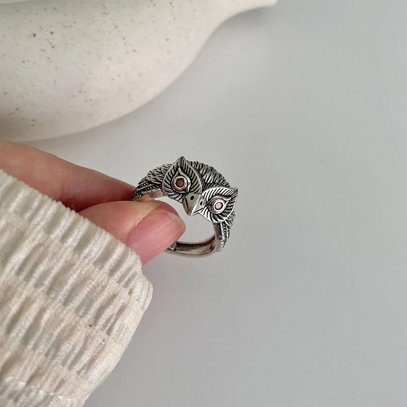 铜合金戒指 复古个性时尚小众百搭指环（猫头鹰）开口ins可调节戒指