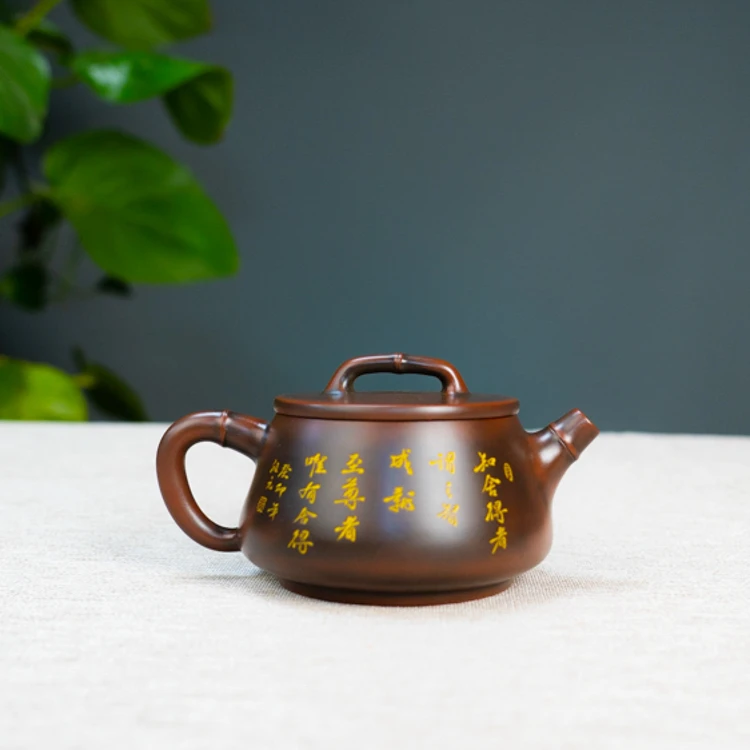 竹节壶汉瓦壶纯手工原矿中式陶壶高端茶具家用坭兴陶茶壶约200ml