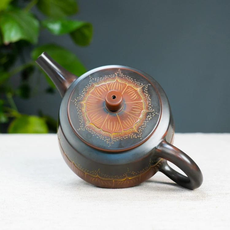 浮雕莲子霸王 纯手工 原矿 单壶大号茶具约400毫升容量家用泡茶壶