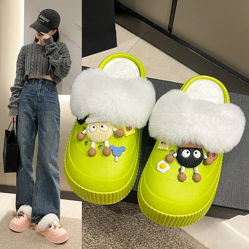 X903可拆卸冬季棉拖鞋女新款外穿加绒保暖室内家居家毛毛拖鞋