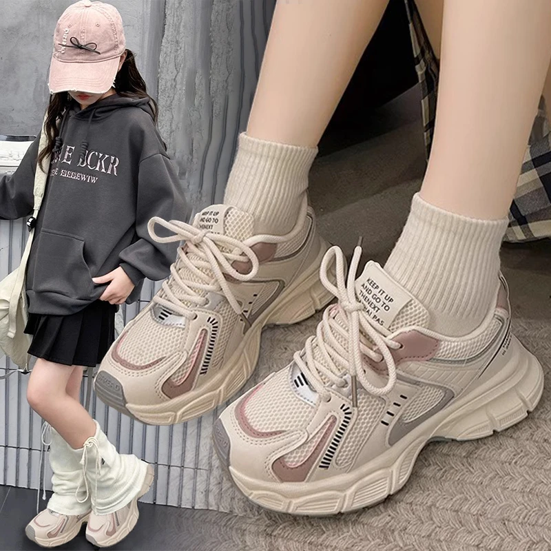 女童运动鞋2025春秋新款中大童休闲百搭老爹鞋软底透气儿童跑步鞋