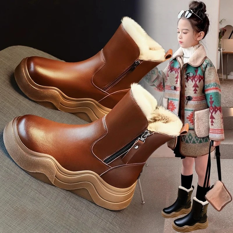 女童雪地靴2025秋冬爆款加厚加绒保暖冬靴防滑防水中大童棉鞋皮靴