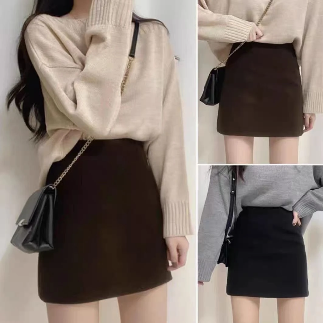 毛呢半身裙春秋2024新款高腰显瘦一步裙包臀A字裙大码显瘦半身裙