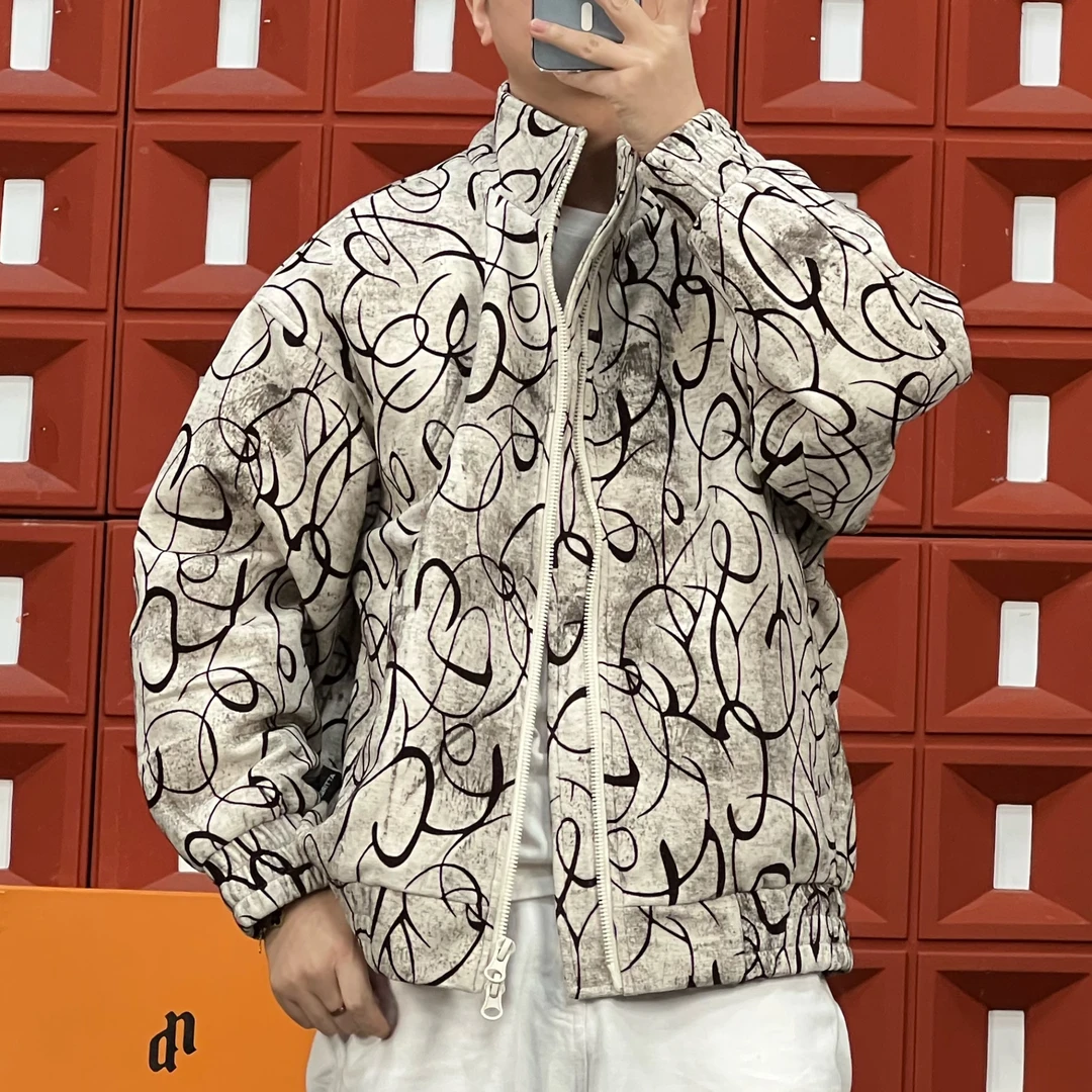 2024HKNB港风原创艺术设计师彩绘时尚印花国潮个性满印立领羽绒服