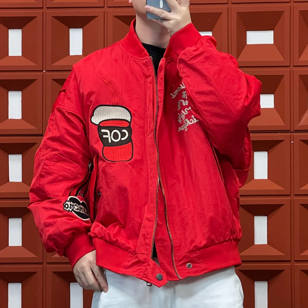 HK&NB x LOVE可乐 春秋新款机车风宽松国潮拼接潮流休闲夹克棉服