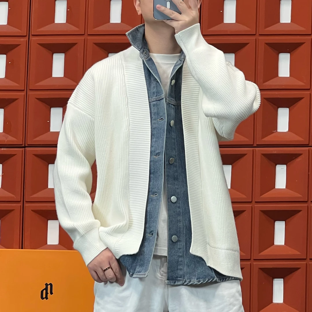 ☆2024HKNB「原创设计」秋冬设计潮流宽松慵懒风日系牛仔拼接假两件