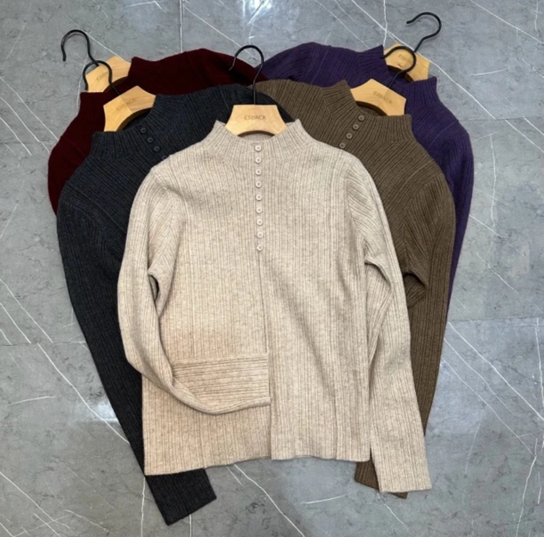 【墨涵精选】半高领盘扣套头显瘦减龄百搭休闲衫S885