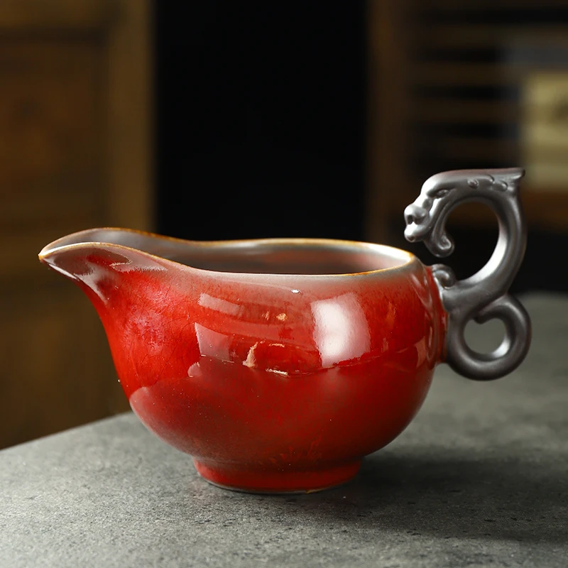 当代 郎红流釉铁胎公道杯分茶器龙把陶瓷大容量个性茶道家用送礼