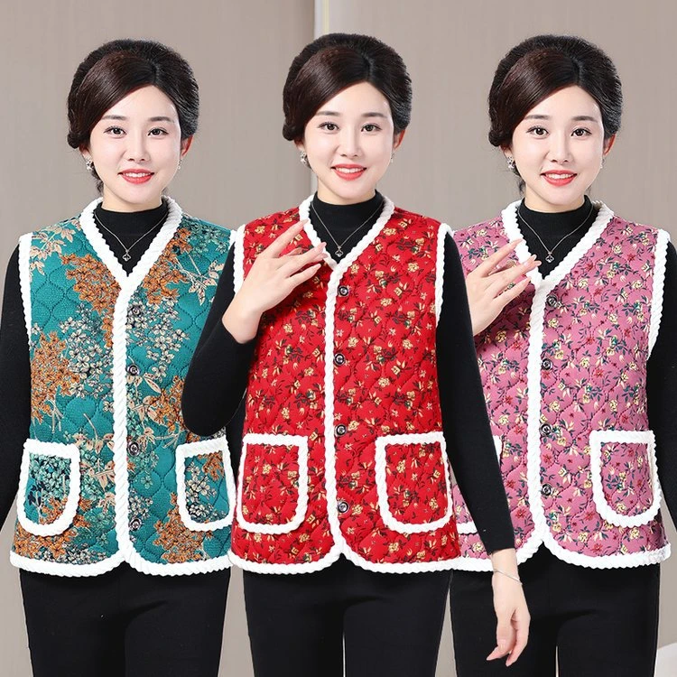 直播款中老年碎花马甲女妈妈装时尚百搭洋气百搭坎肩奶奶加绒保暖