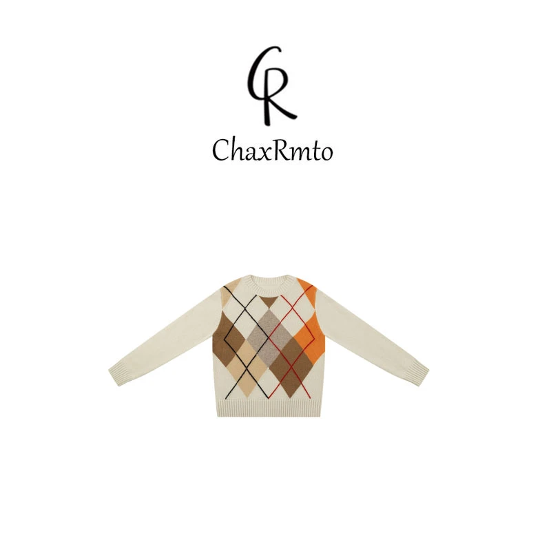 ChaxRmto 绵羊毛山羊绒混纺菱形格圆领针织衫 斯斯CC2C2114