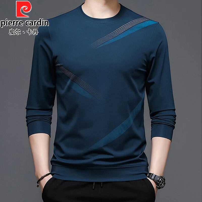 皮尔卡丹男士卫衣春秋季男上衣高档时尚休闲提花圆领长袖套头衫男