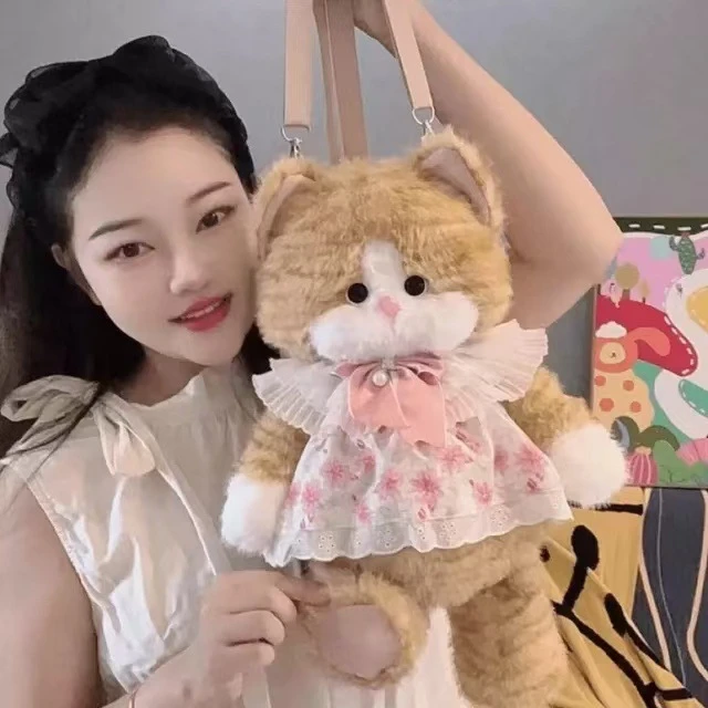美盛匠新猫咪双肩包包斜挎包逛街背包猫咪公仔毛绒玩具礼物女Q872