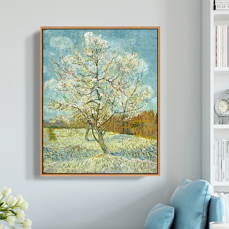 桃树梵高油画布印刷喷绘画客厅卧室沙发背景装饰画风景画玄关挂画