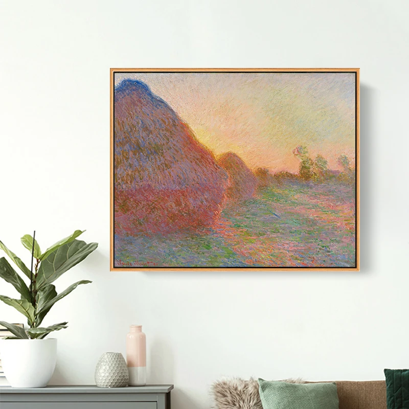 干草堆 莫奈印刷喷绘画客厅卧室沙发背景墙装饰画风景画挂画壁画