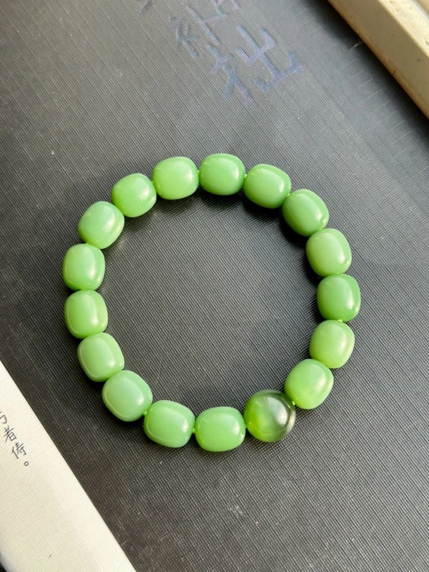 【俄料】和田玉碧玉粉绿1.0枣珠手串
