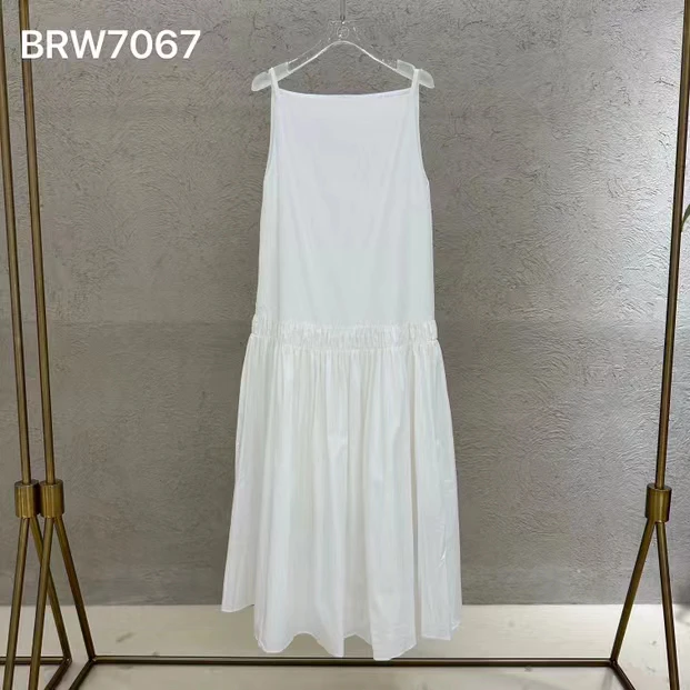 7067极简休闲无袖纯色拼接长裙夏季新款通勤女连衣裙He