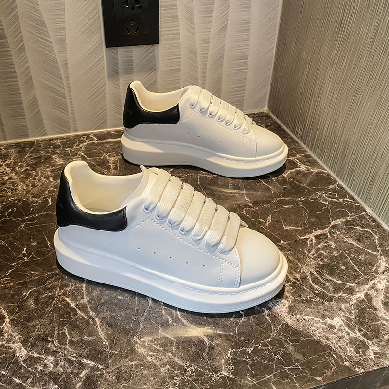 百搭小白鞋女2024年春季新款真皮松糕厚底增高学生男休闲单鞋