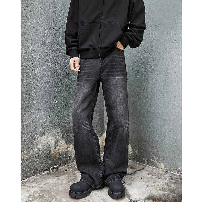 春夏黑色牛仔裤男生潮牌高级感复古宽松简约修身潮流高街直筒长裤