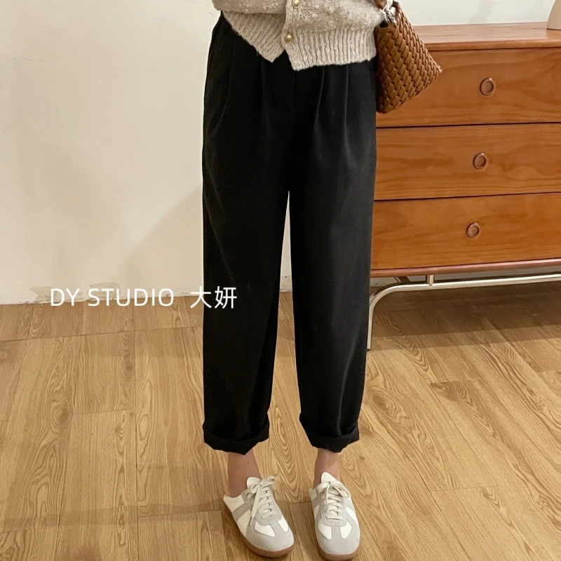 DAYAN小个子秋冬韩系呢料裤百搭厚显瘦半松紧磨毛九分西装裤9067