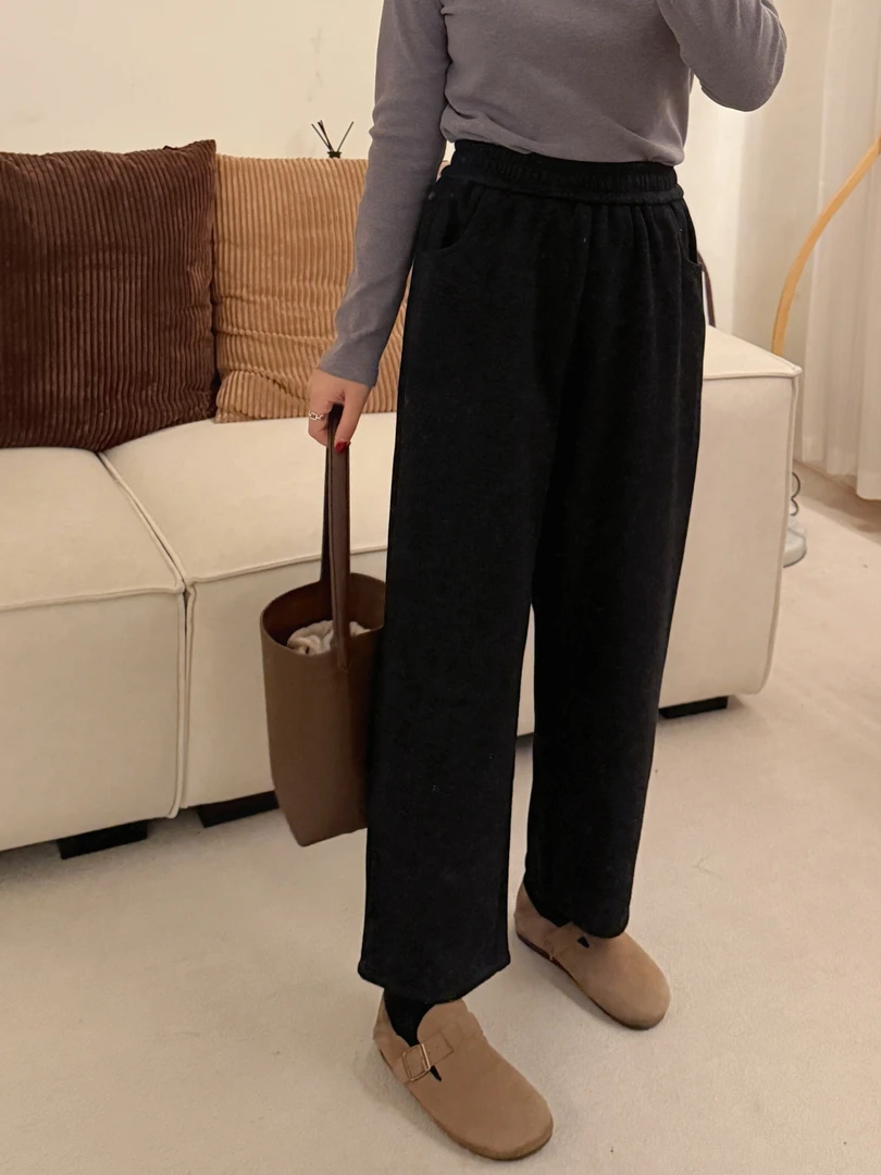 大妍【豆腐裤】小个子冬季简约百搭休闲加绒绵羊毛九分休闲裤9225