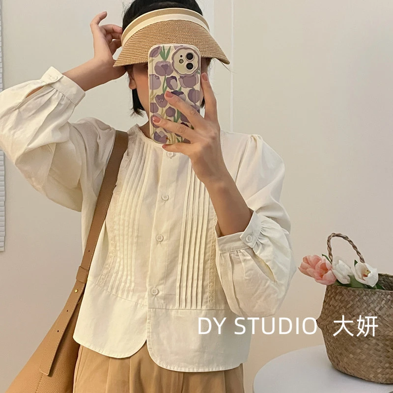 DY/大妍小个子韩系春季圆领排扣质感设计感甜美衬衫#8066