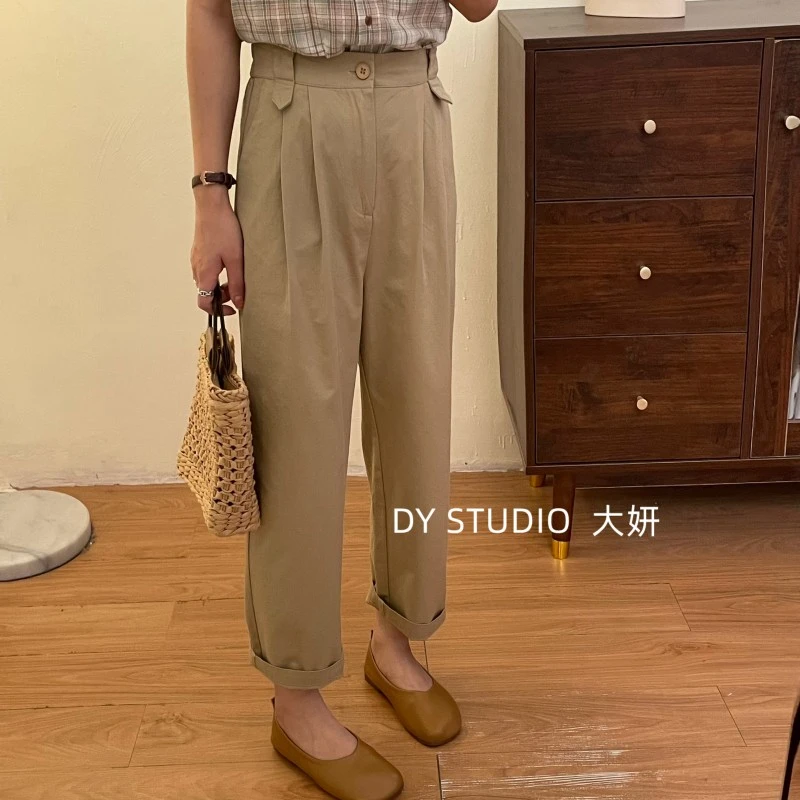 大妍小个子定制韩版春夏高腰百搭气质休闲洗水棉九分裤9050