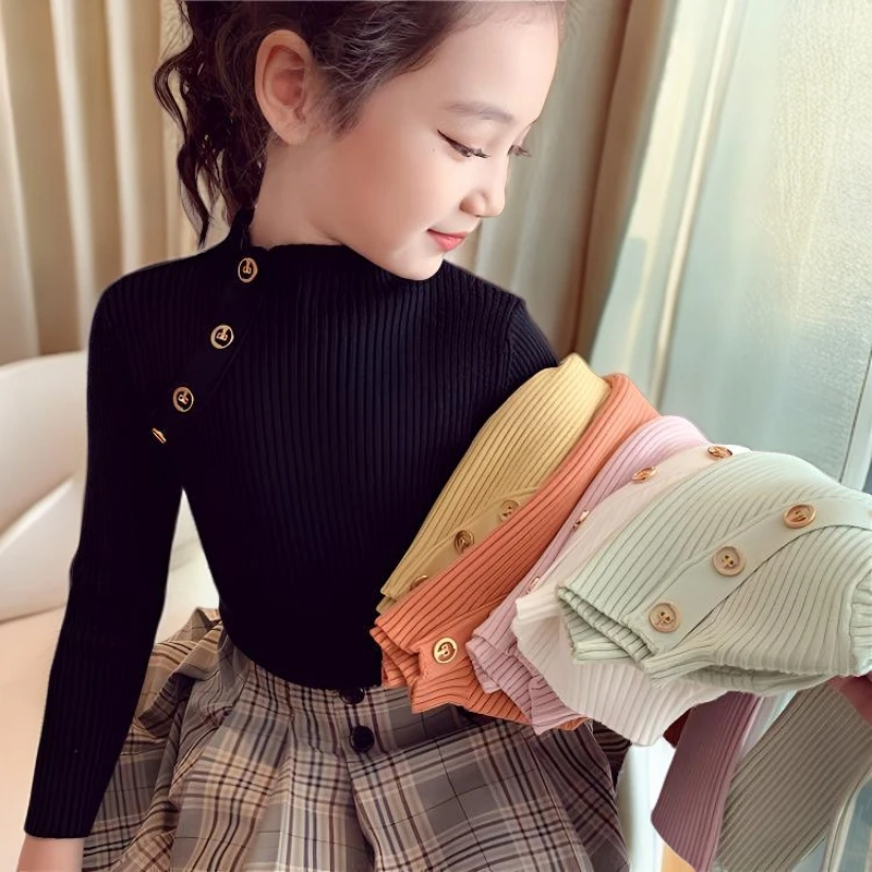 韩版女童半高领打底衫秋季新款儿童毛衣宝宝纯色百搭小女孩上衣潮