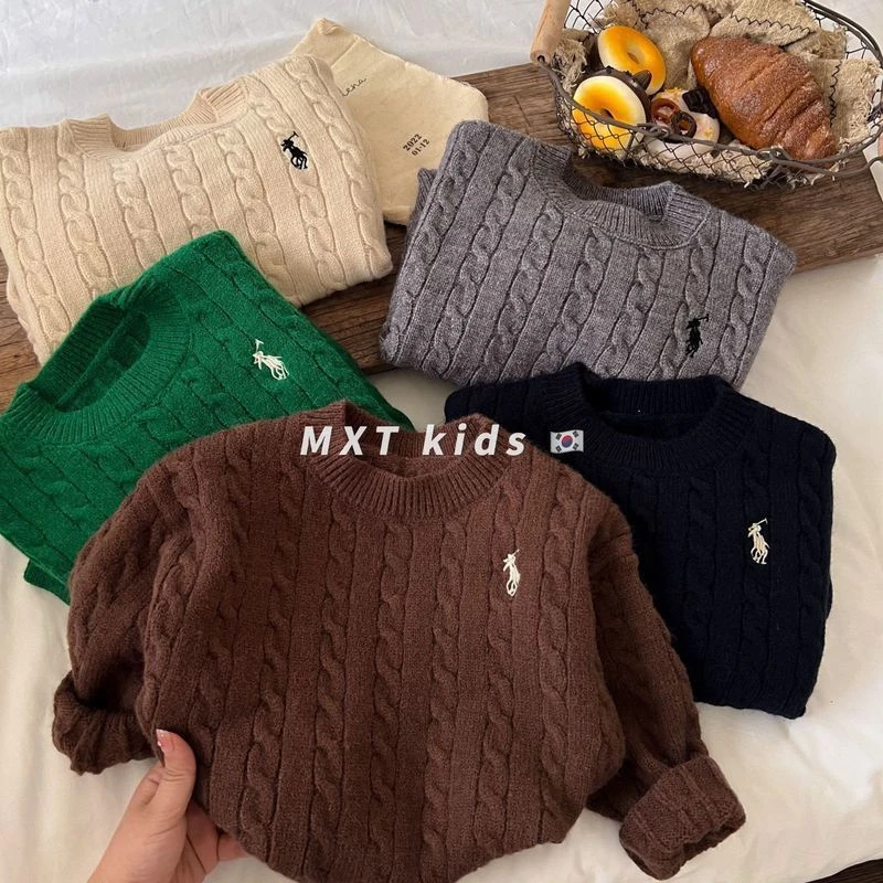 秋冬韩版童装男女儿童毛衣纯色时尚百搭针织衫宝宝复古洋气毛线衫