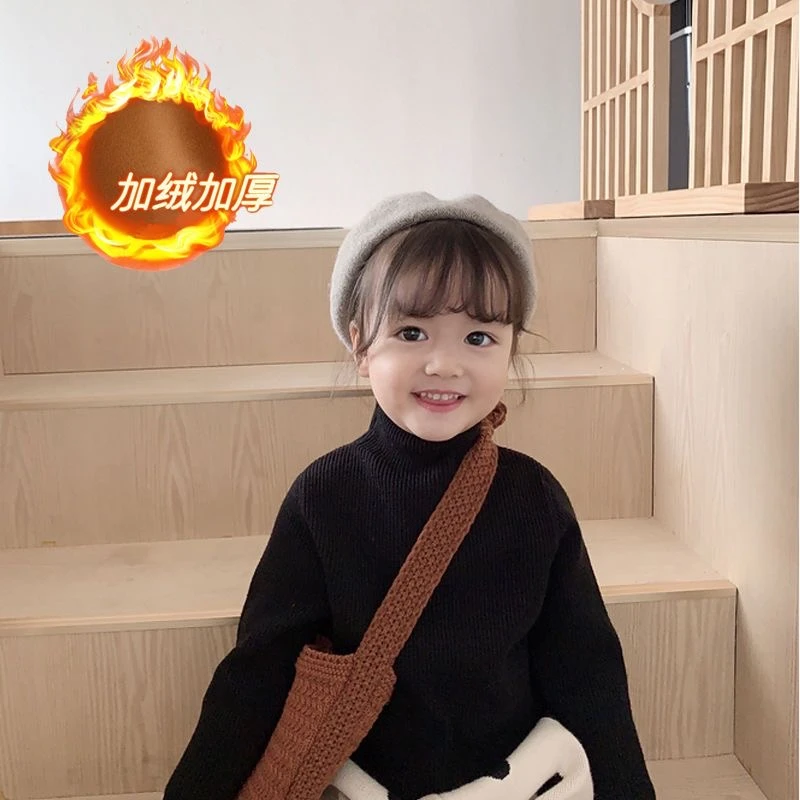 加绒加厚男女童洋气儿童毛衣小童针织毛衣秋冬款弹力百搭儿童宝宝
