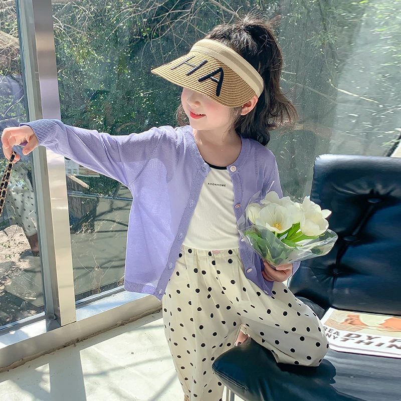 女童针织开衫防晒衣外套夏季儿童宝宝洋气轻薄透气百搭空调衫上衣