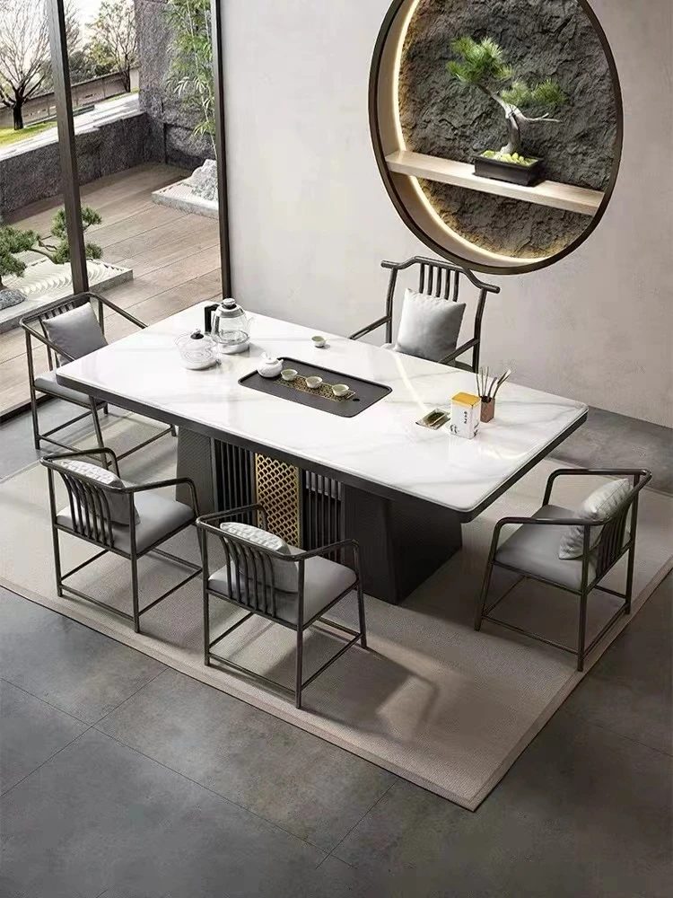 轻奢岩板客厅办公室茶台泡茶桌简约桌椅组合家用办公大板茶台桌桌