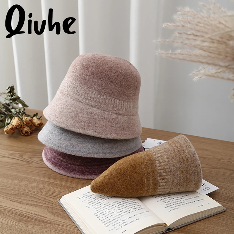 2024 款帽子女秋冬季百搭水桶帽羊毛盆帽显脸小保暖渔夫帽时尚ins