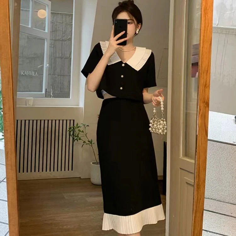 时尚高腰显瘦气质大码显瘦小香风法式复古减龄拼接套装