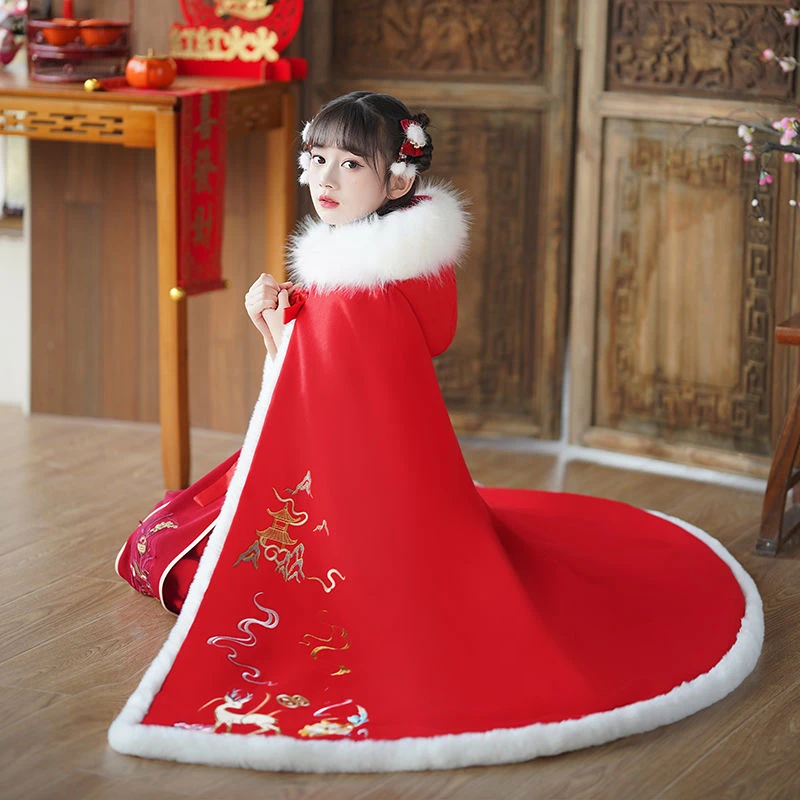 RYF008【祥云】儿童斗篷披风加绒加厚保暖女童汉服中国风冬款披风