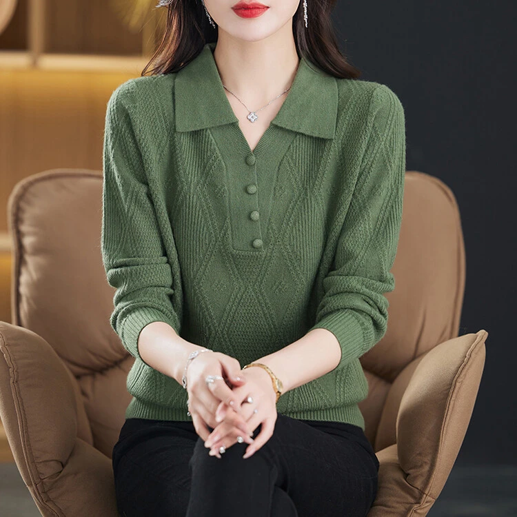 春秋POLO领针织衫上衣女洋气长袖打底衫秋冬妈妈时尚外穿内搭毛衣