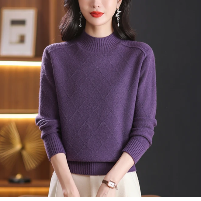 冬季半高领毛衣女款2024新款秋冬妈妈内搭可外穿高级感加厚打底衫