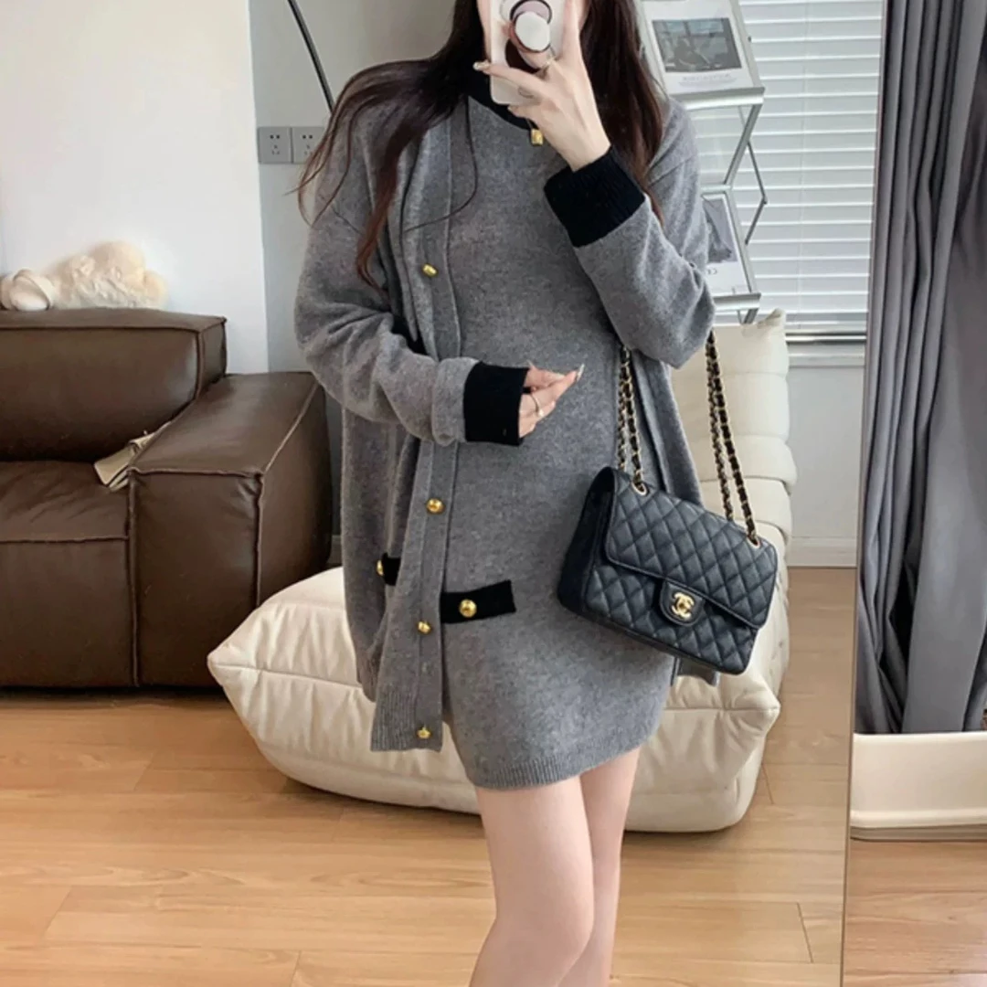 秋装搭配一整套小香风针织开衫连衣裙两件套装初秋季2024新款女装