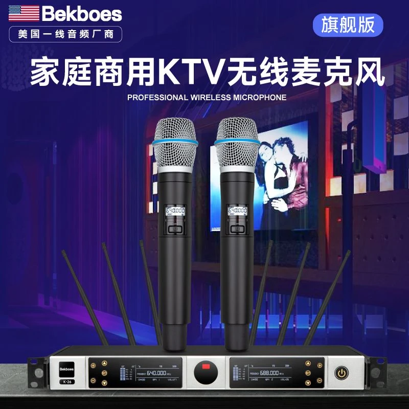 美国进口专业无线话筒ktv舞台演出家用k歌一拖二真分集专用麦克风