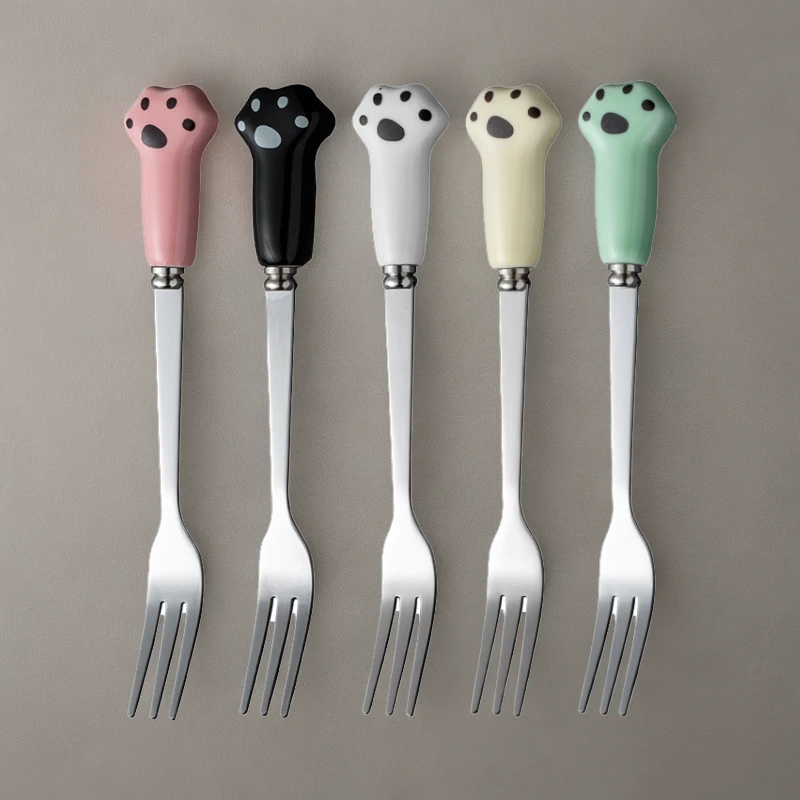 网红精致不锈钢水果叉卡通猫爪家用儿童水果签创意ins风欧式精致